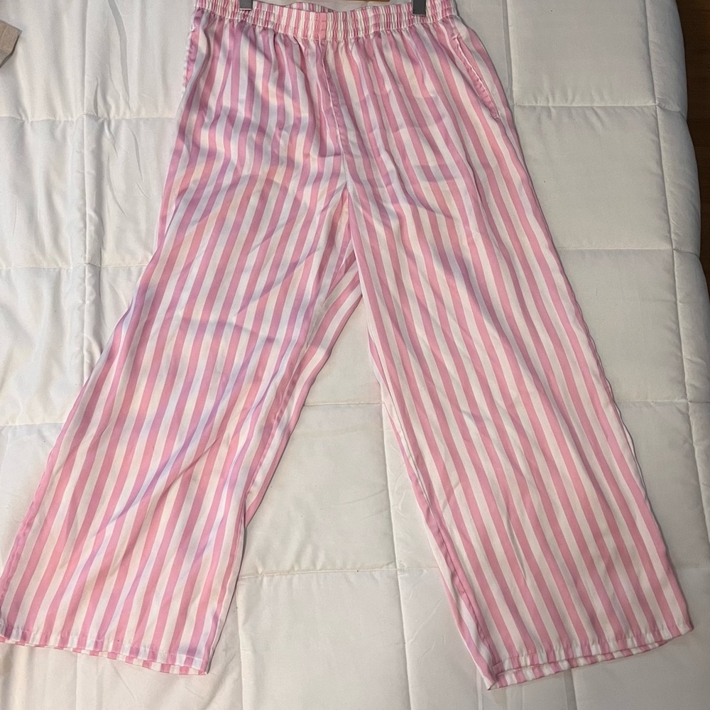 Pink & White Striped Pajama Pants